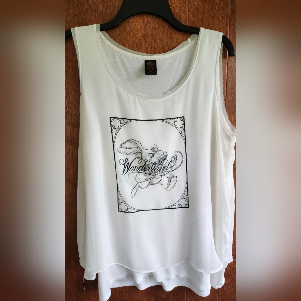 Disney White Graphic Sleeveless Tank Top- Size Large